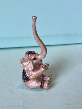 Tiny Elephant Figurine in Brass and Enamel